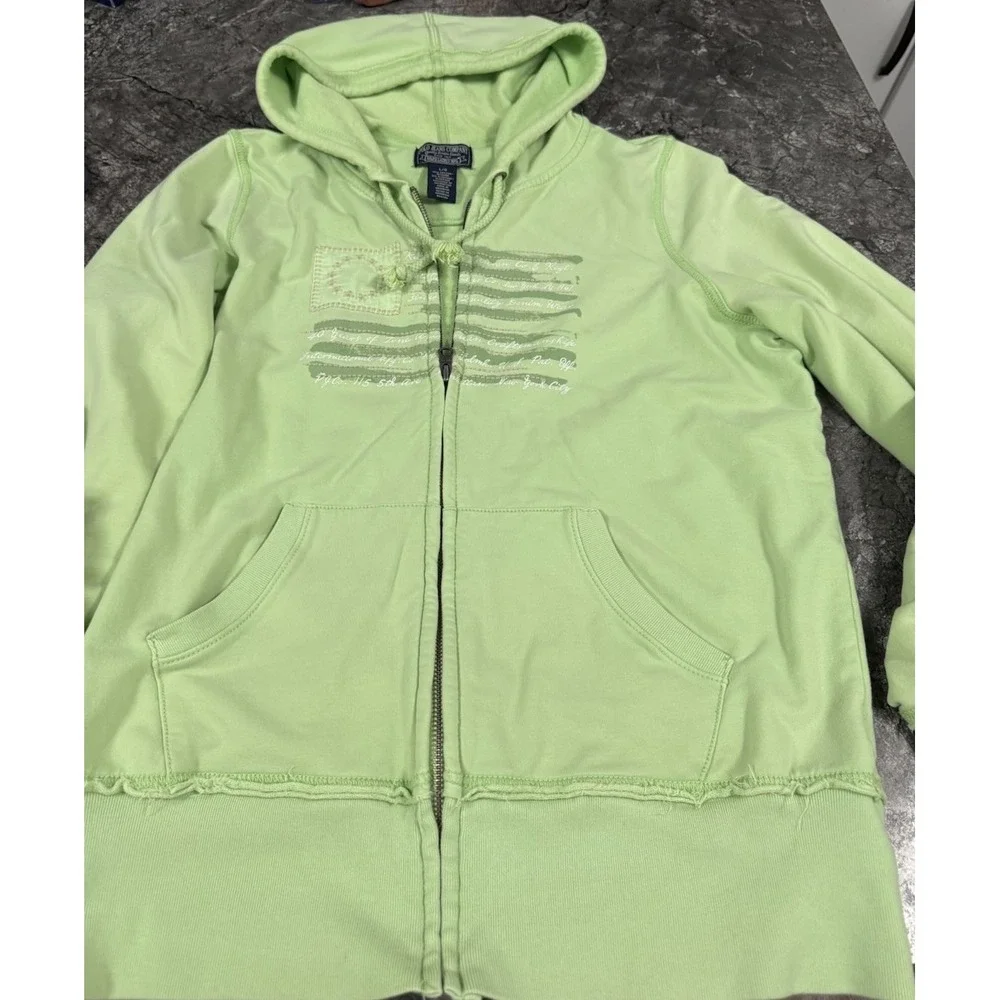 Vtg Polo Jeans Co Ralph Lauren Womens Zip Up Hooded Sweatshirt Y2K Flag Green L - Picture 6 of 11